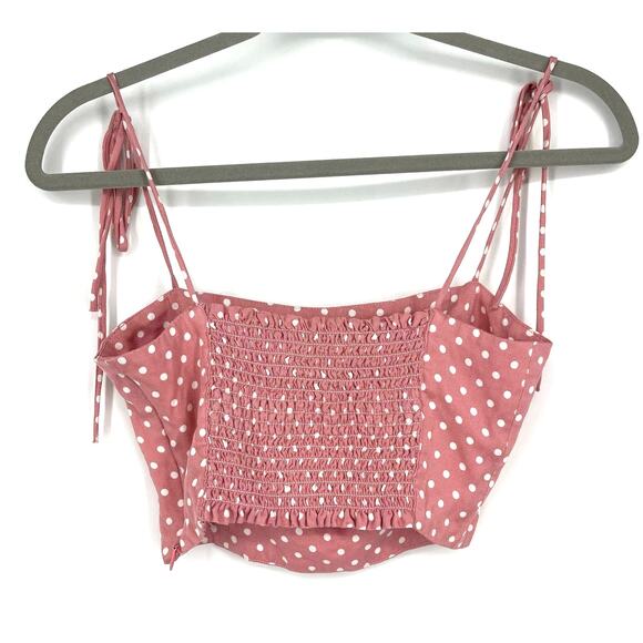 Zara Pink Polka Dot Crop Top Small Strappy Smocked Tube Top - Picture 2 of 5